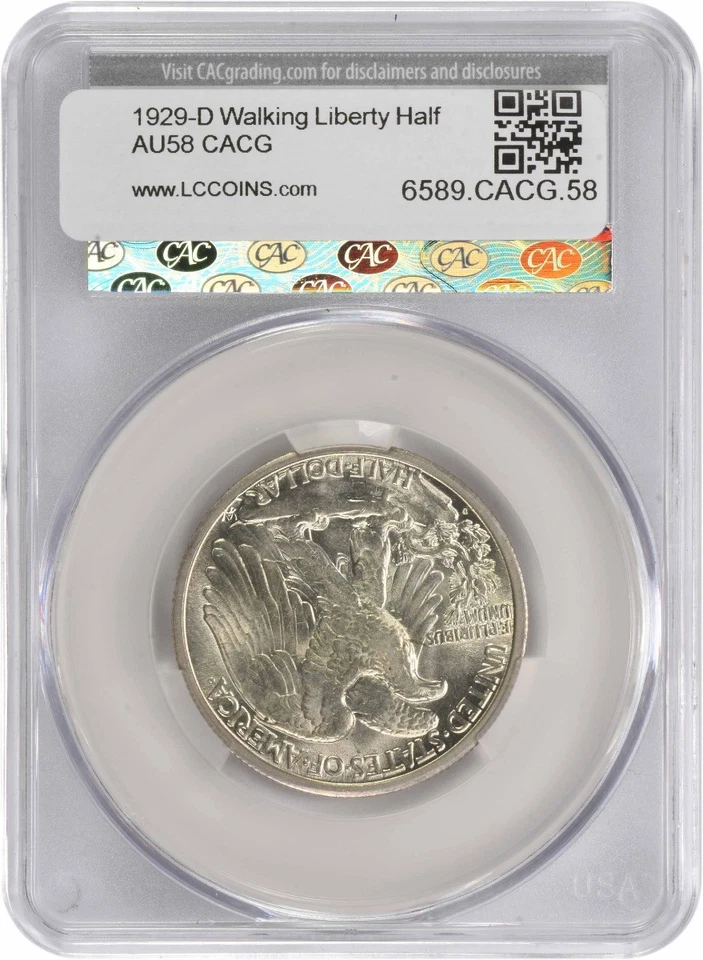 1929-D Walking Liberty Silver Half Dollar AU58 CACG - Image 2 of 4