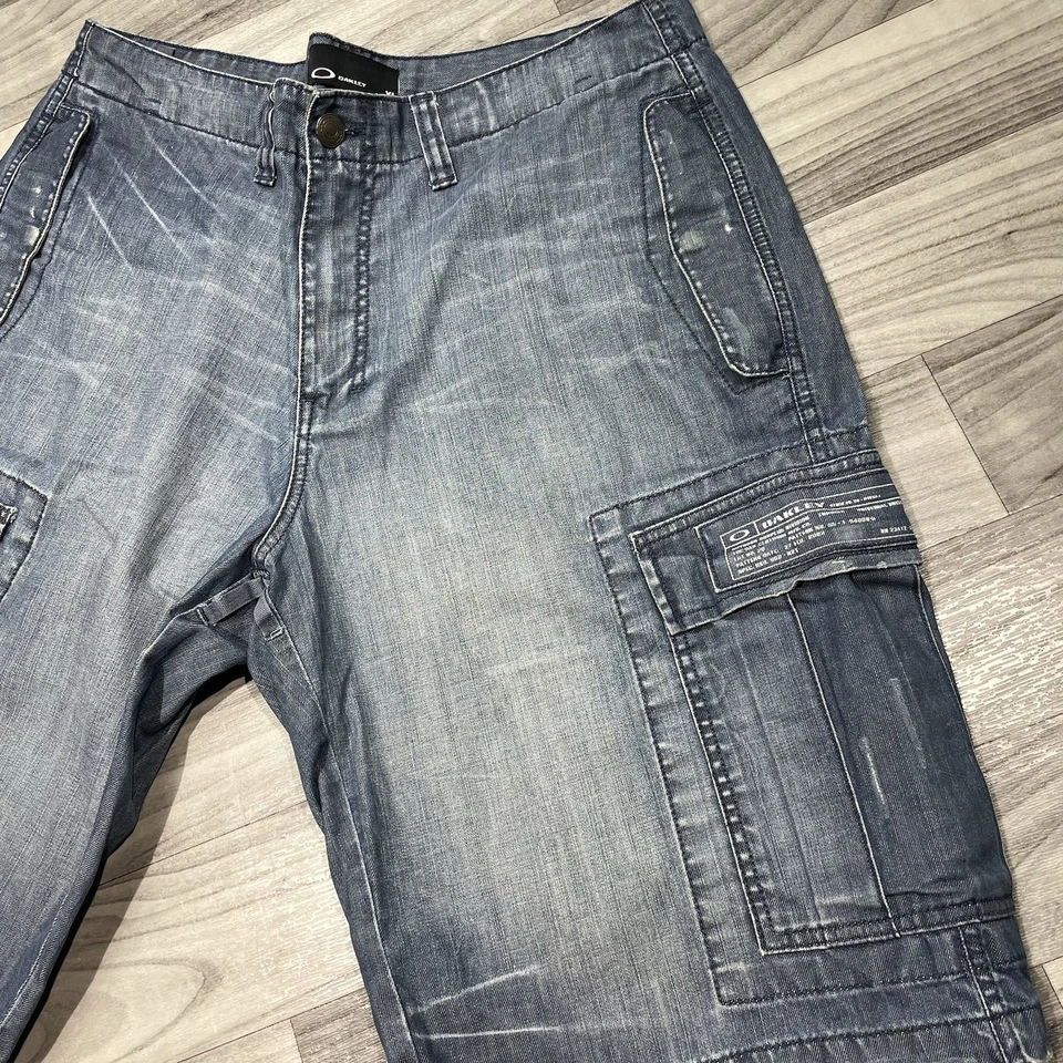 Shorts jeans Oakley carga militar masculino GG/36 x 13 ajuste largo azul - Imagem 3 de 4