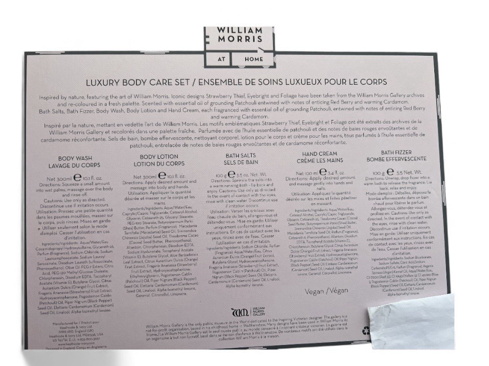 William Morris at Home Patchouli&Red Berry| Strawberry Thief Body Care Gift  Set