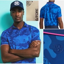 NWT 120 G/Fore Men  s Golf Performance Stretch Polo Shirt MED Space Blue Skulls