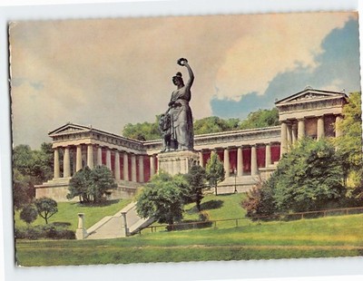 Postcard Hall of Fame and the Bavaria statue in Munich Germany