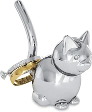 Zoola Cat Ring Holder, Metal Ring Display for Jewelry, Chrome