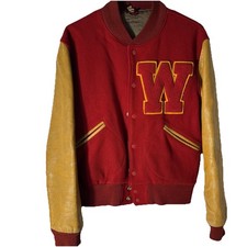 Butwin Vintage 60S Wool/ Leather Varsity Jacket Size 40 Red/ Yellow made in USA