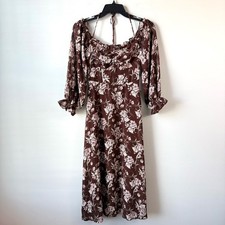 ASTR The Label Cinched Bust Floral Midi Dress Brown XS
