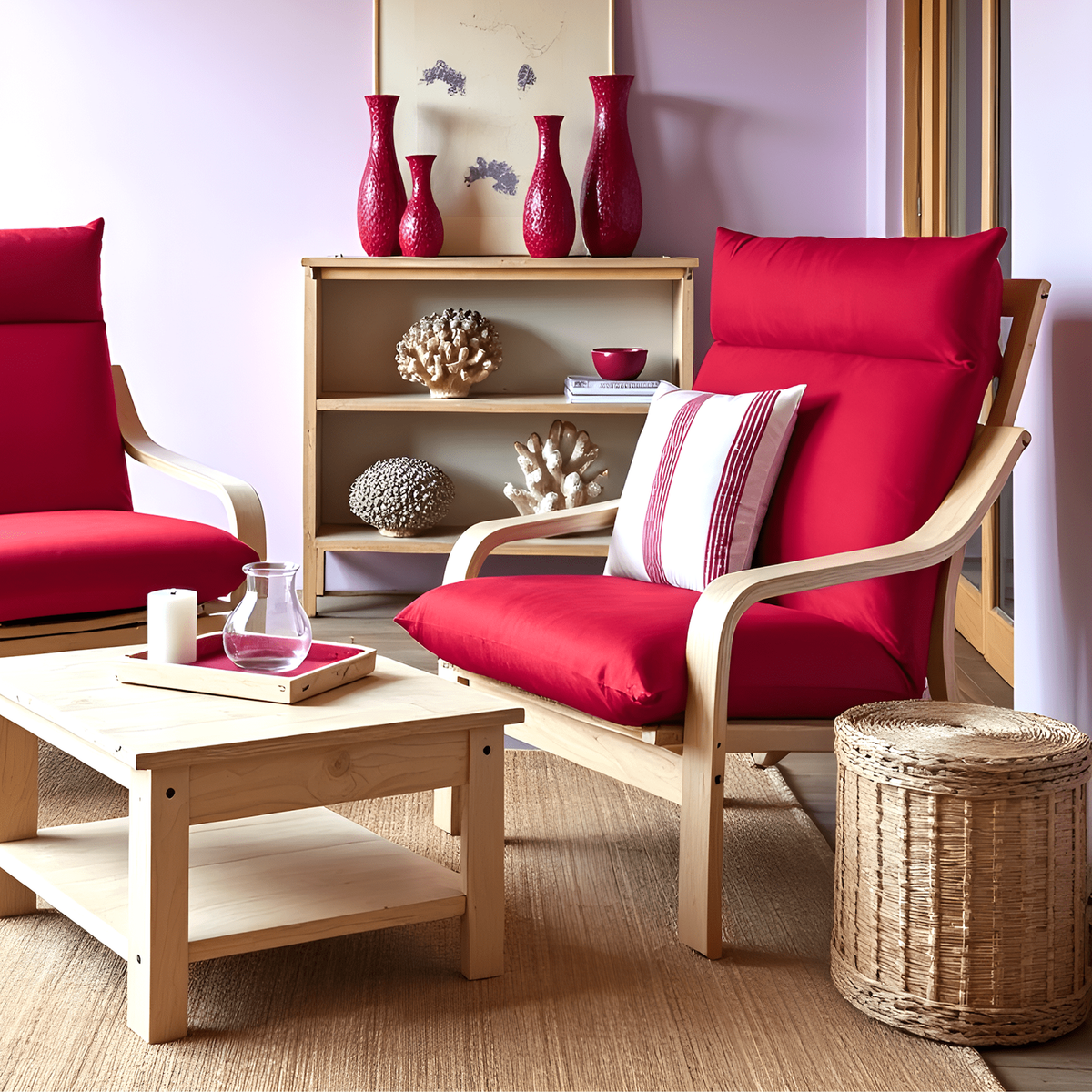 Velvet Burgundy Red Chair and Ottoman Covers, Compatible with IKEA