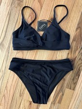 Zaful Women's Black 2-piece Bikini Swim Suit Sz Sm Mesh Accent Bottom Cross Top
