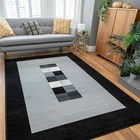 Grey Black Geometric Modern Bordered Living Room Area Rugs Long Carpet Runner