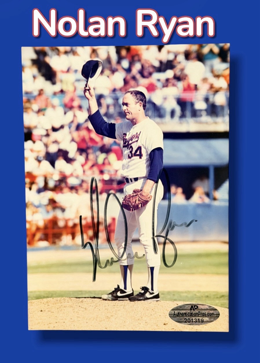NOLAN RYAN AUTOGRAPHED SIGNED 5 x 3.5 BASEBALL PHOTO TEXAS RANGERS wAP/COA