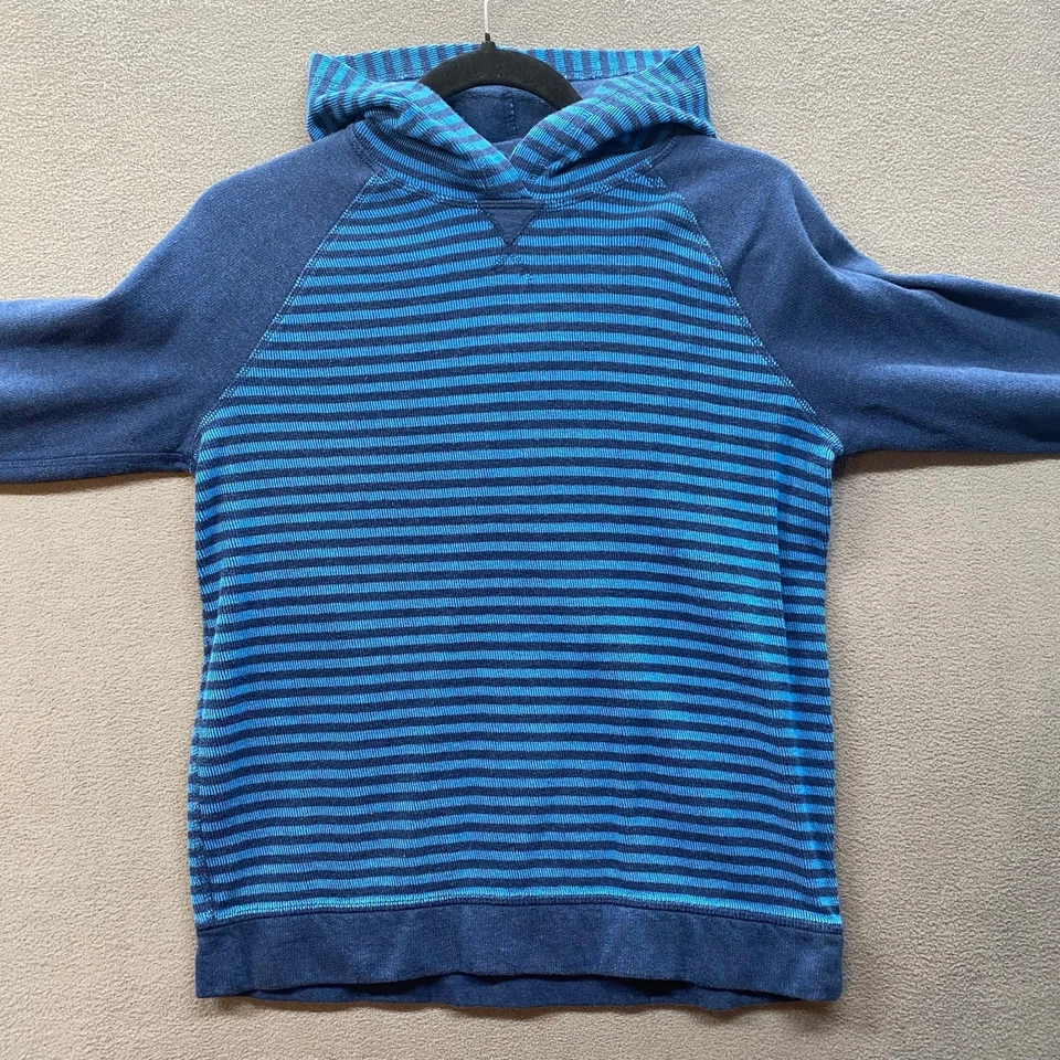 Sudadera con Capucha Hanna Andersson Raglán Manga Larga Pullover Niños 12 Rayas Azules Algodón Foto 3 de 4