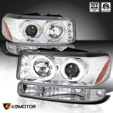 Fits 1999-2006 Gmc Sierra Yukon Xl Led Halo Projector Headlightsbumper Lamps