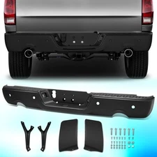 For 2009-2024 Dodge Ram 1500 Black Steel Dual Exhaust Rear Bumper w/ Sensor Hole