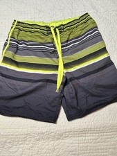 OP Ocean Pacific Swim Trunks Men's XL 40-42 Shorts Green Gray Zip Pockets 10  