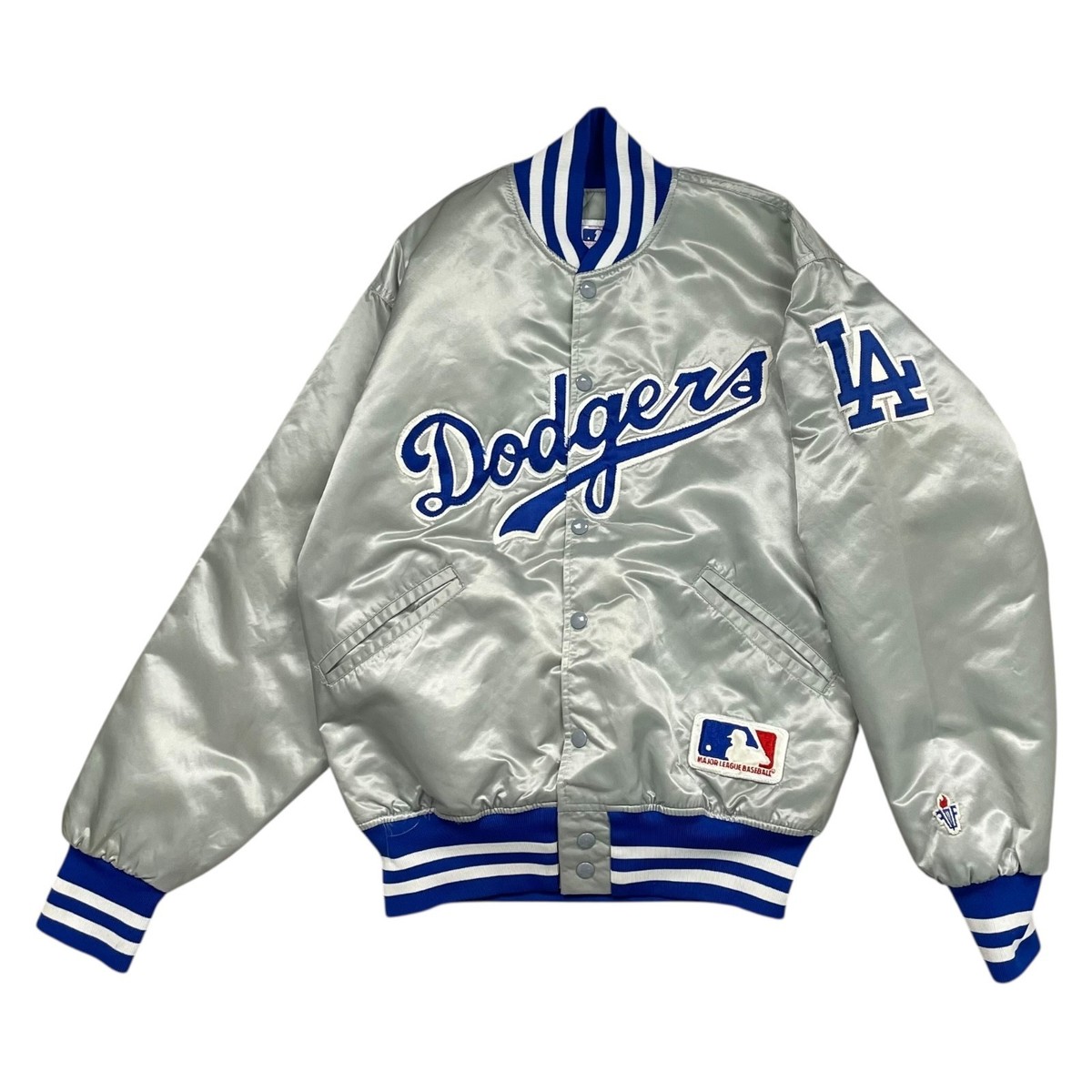VTG 90s MLB LOS ANGELES DODGERS FELCO SATIN BOMBER JACKET SILVER