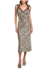ASTR The Label Leopard Print Midi Slip Dress Small Lace Trim V Neck