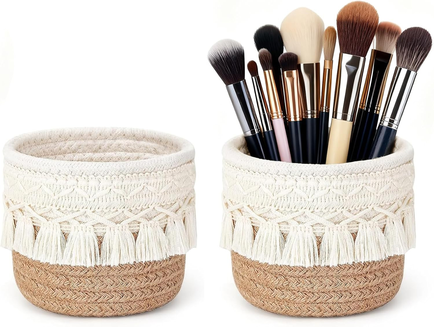 Organizzatore Pennelli Trucco Boho 10x10cm - Set 2 Mini Cestini
