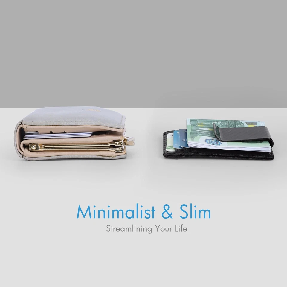 Money Clip for Men Carbon Fiber Clip Wallet Leather Slim Minimalist RFID Bloc... - Image 4 of 4