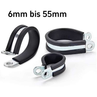 Rohrschelle Leitungsschelle Schlauchschellen 6~55mm Edelstahl & Verzinkt + Gummi
