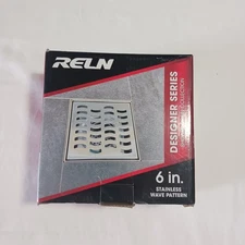Reln Designer Series 6" square Stainless Wave Pattern Shower Drain   #0184