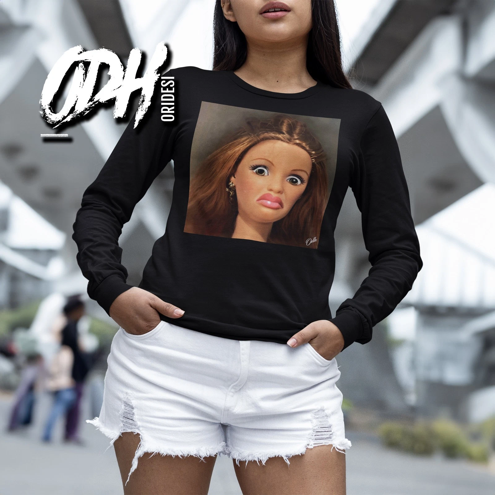 Barbie Disgusted Face Meme Shirt Womens Long Sleeve Tee, Weird Shirt Doll Shirt