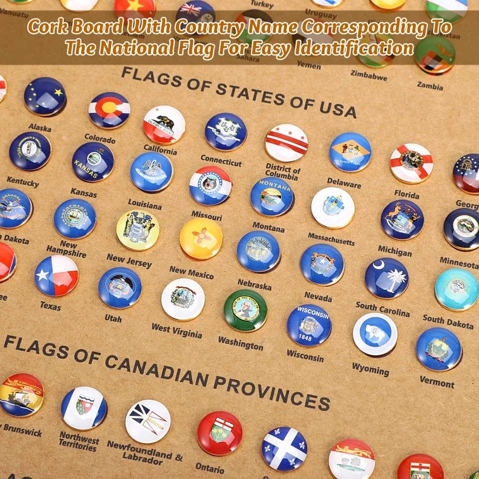 291 Pcs Flag Push Pins Map Marker Pushpin Travel Office Country Thumbtack - image 2 of 4