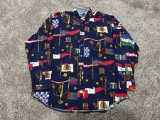 Vintage 90  s Tommy Hilfiger Large Pop Art Flag Overprinted Button Up Men  s L