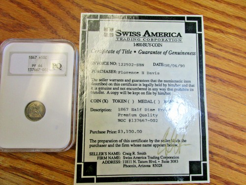 NGC 1867 Proof 64 Half Dime with Sales Receipt Premium Quality Coin MAKE OFFER - Picture 11 of 11