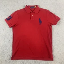 Polo Ralph Lauren Shirt Men Large Slim Fit Red Short Sleeve Pullover 100% Cotton