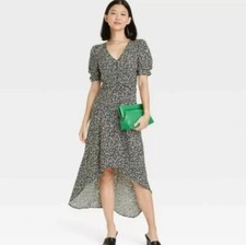 A New Day Women's Small Floral Midi Dress NWT High-Low V-Neck Short Sleeve Party