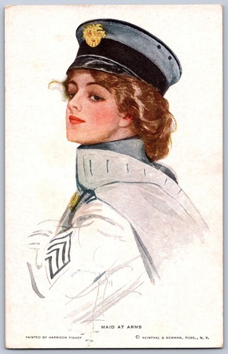 K17/ Artist Signed Postcard c1910 Woman Maid at Arms Scarf 250 - 第 1/4 張圖片