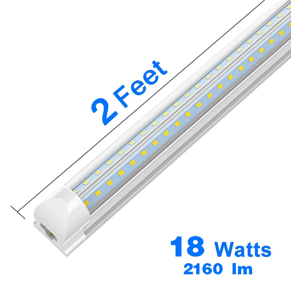 2FT LED Tube Lights T8 Garage Shop Cabinet Light Fixtures 24'' 18W-28W 2~10Pack - Image 3 of 4