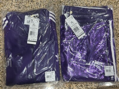 KORN X ADIDAS PURPLE SEQUIN TRACK SUIT SET JACKET & PANTS Sz-XL IN