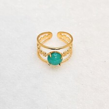 18K Gold Plated Amazonite Natural Stone Adjustable Open Ring, Stainless Steel