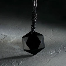 Black Obsidian Hexagram Shaped Amulet Healing Reiki Talisman Pendant Necklace