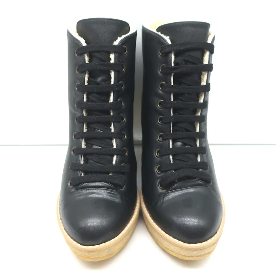 Botas al tobillo Stella McCartney imitación piel de oveja con cordones cuña negras talla 38 NUEVAS Foto 4 de 4