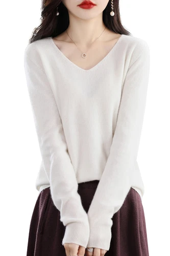 Women Knitted Sweaters Fashion V-Neck Top Sweater Autumn Warm Pullover Soft - Imagen 12 de 46