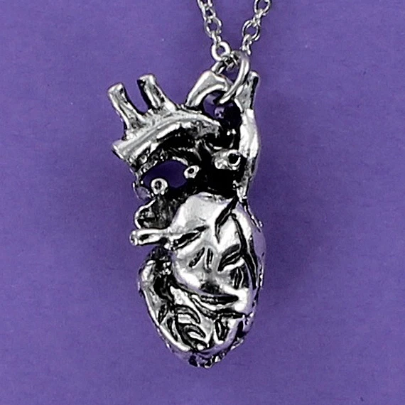Anatomical Heart Necklace on Cable Chain or Charm Only - Pewter 3D Human Real