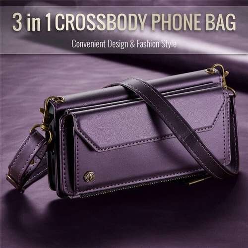 For iPhone 16 15 14 13 12 Pro Max Plus Case Wallet Leather ZIP Bag Strap Cover - Picture 32 of 84