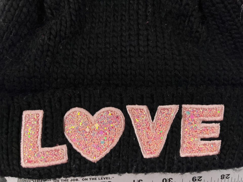 Love Beanie Toque Youth Extra Grande Preto Rosa Malha Acrílico Poli Forrado Poms de Esqui - Imagem 2 de 4