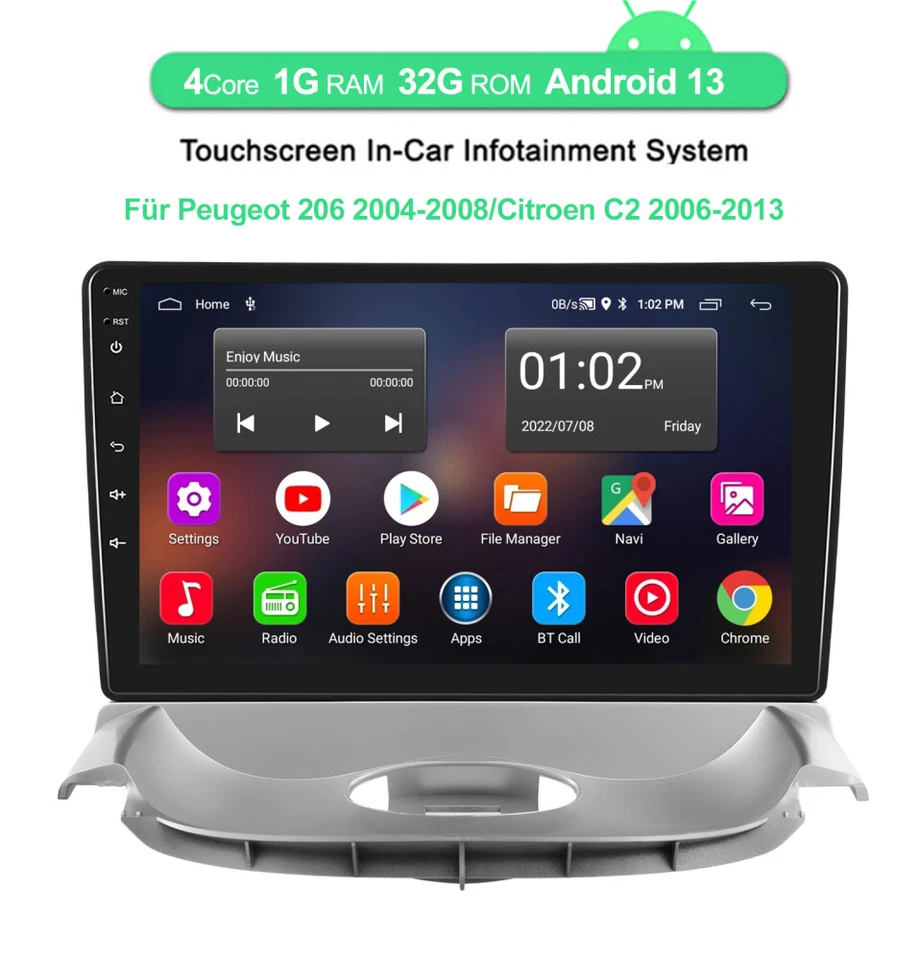 DAB+ Android 13 Autoradio GPS 32G Für Peugeot 206 2004-2008/Citroen C2 2006-2013 - Bild 2 von 4