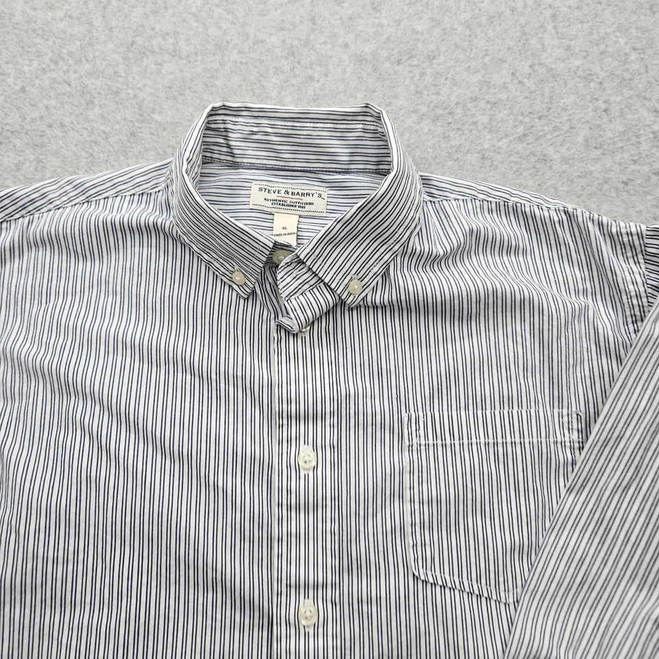 Prendas para el torso Steve & Barry para mujer XL blancas a rayas con botones manga larga Foto 4 de 4