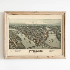 Map of Pittsburgh Pennsylvania 1902 Birds Eye View City Wall Art Poster Print