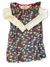 Tea collection Dress Double Decker Gray Birds All Over Girls Size 12 Long sleeve