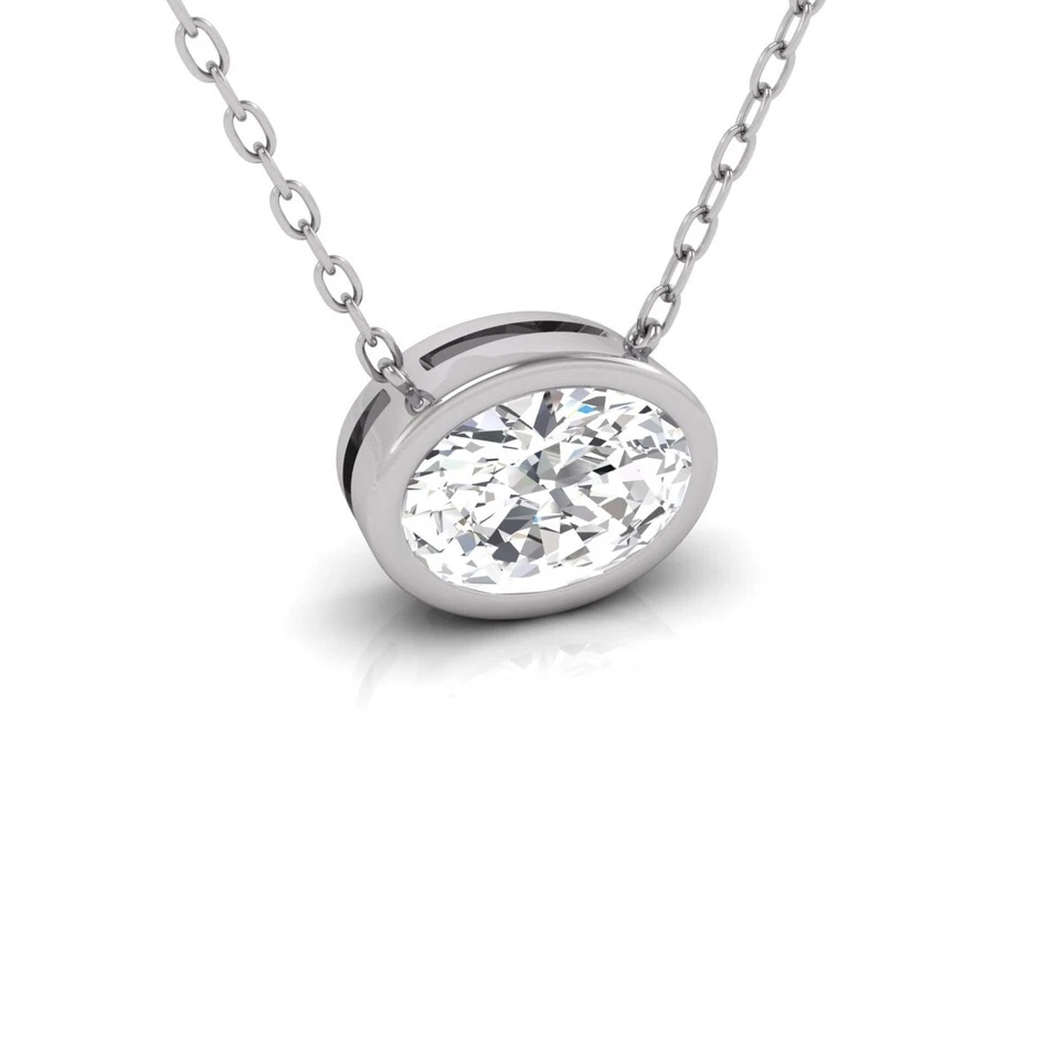 Набор овальных кулонов с одним бриллиантом 1/2 карата выращенные в лаборатории белое золото 14 карат - Изображение 4 из 4