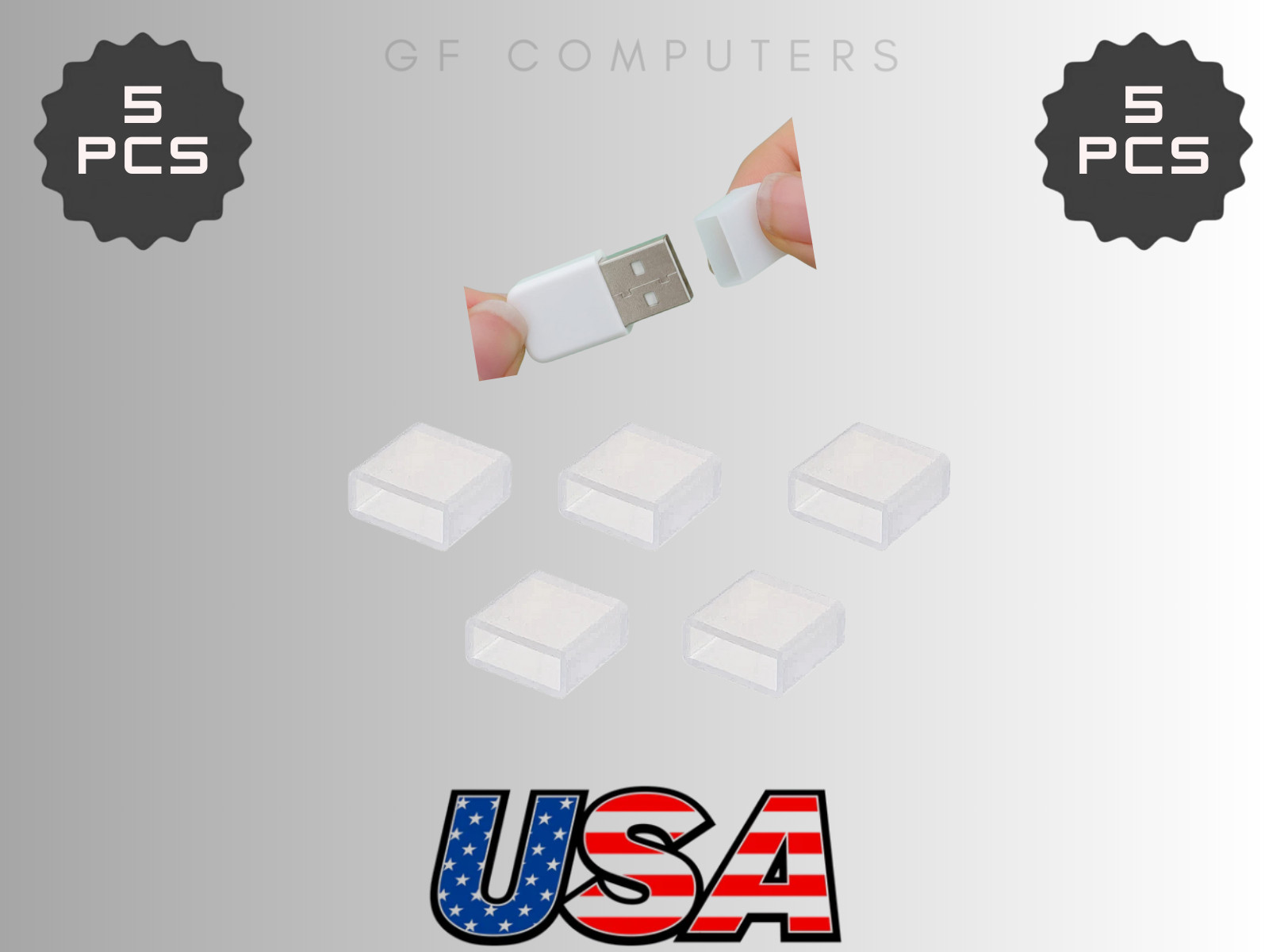 USB A Male Dust Plug Cap Set – 5 Clear USB Port Covers, Brand New