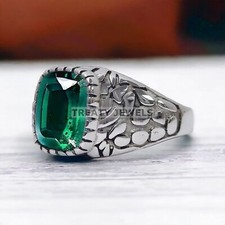 Emerald Cushion Cut Gemstone With 925 Sterling Silver Ring For Men's 551