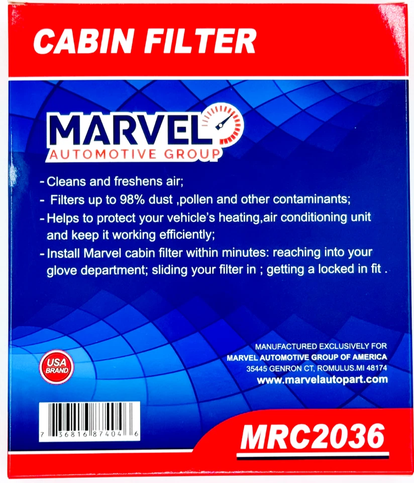 Filtro de aire de cabina Marvel MRC2036 (13503677) para Chevrolet Trax 2013-2022 Foto 3 de 4