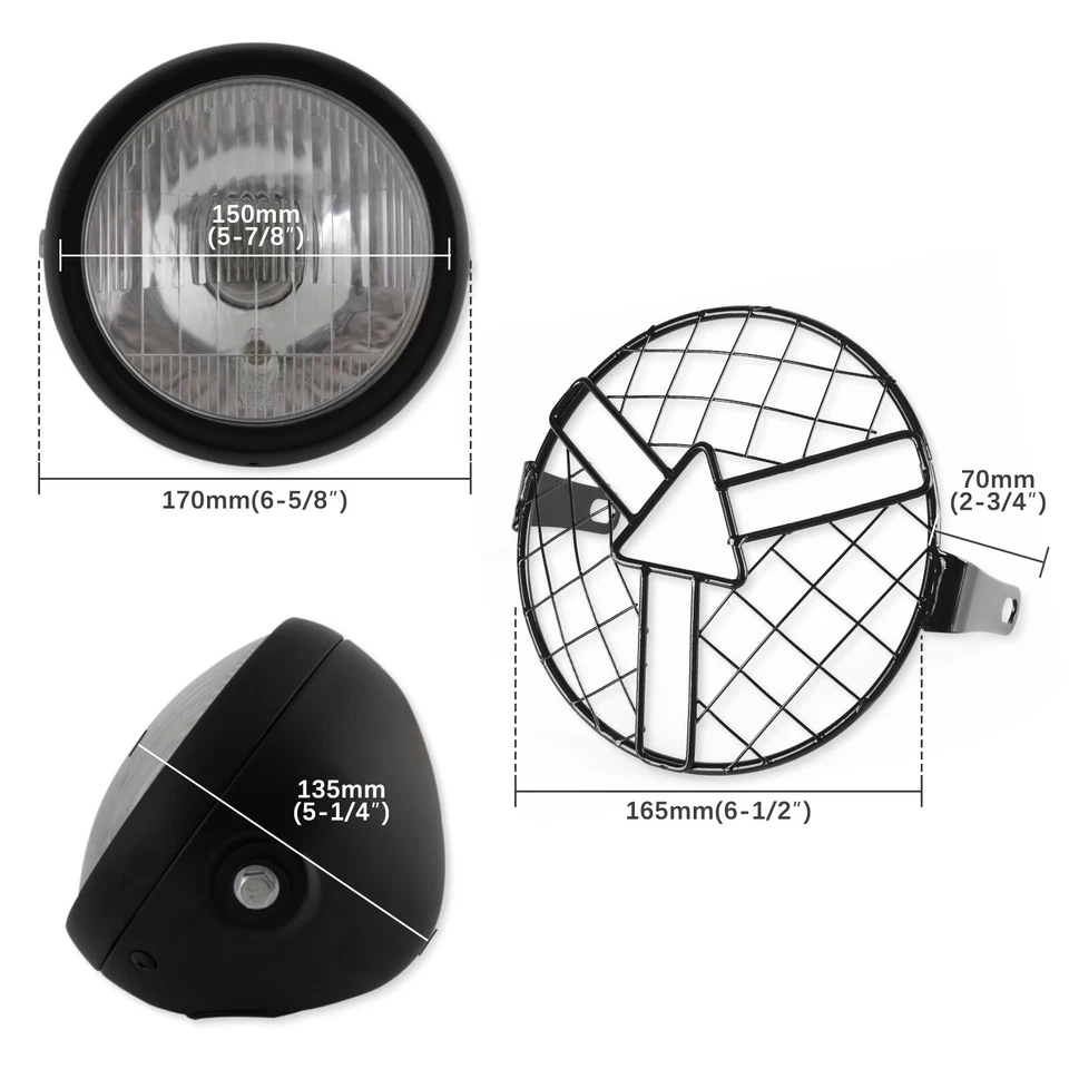 Para Honda CG125 GN125 Negro Retro 6.5" Faro Faro Luz Delantero + Cubiertas Parrilla Foto 4 de 4