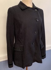 Size 44 (12) Feraud Black Women's Blazer Jacket With Braided Trim