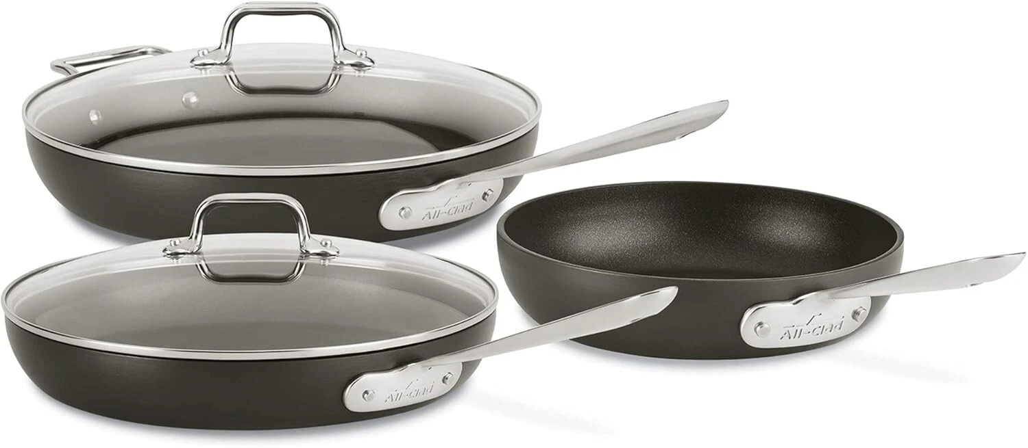 New All-Clad HA1 Hard Anodized Non Stick Fry Pan Set 5 Pc, 8, 10, 12 Inch,
