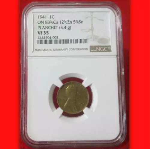 1941 NGC VF35 Off-Metal PATTERN Thick Planchet WWII 1C ✅ Lincoln Wheat Cent RARE
